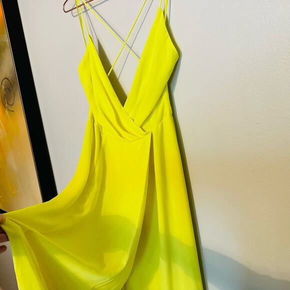 Jay Godfrey Neon Yellow Georgette Zipper Fully Lined High Slit Gown Dress Size 2 - Picture 5 of 13